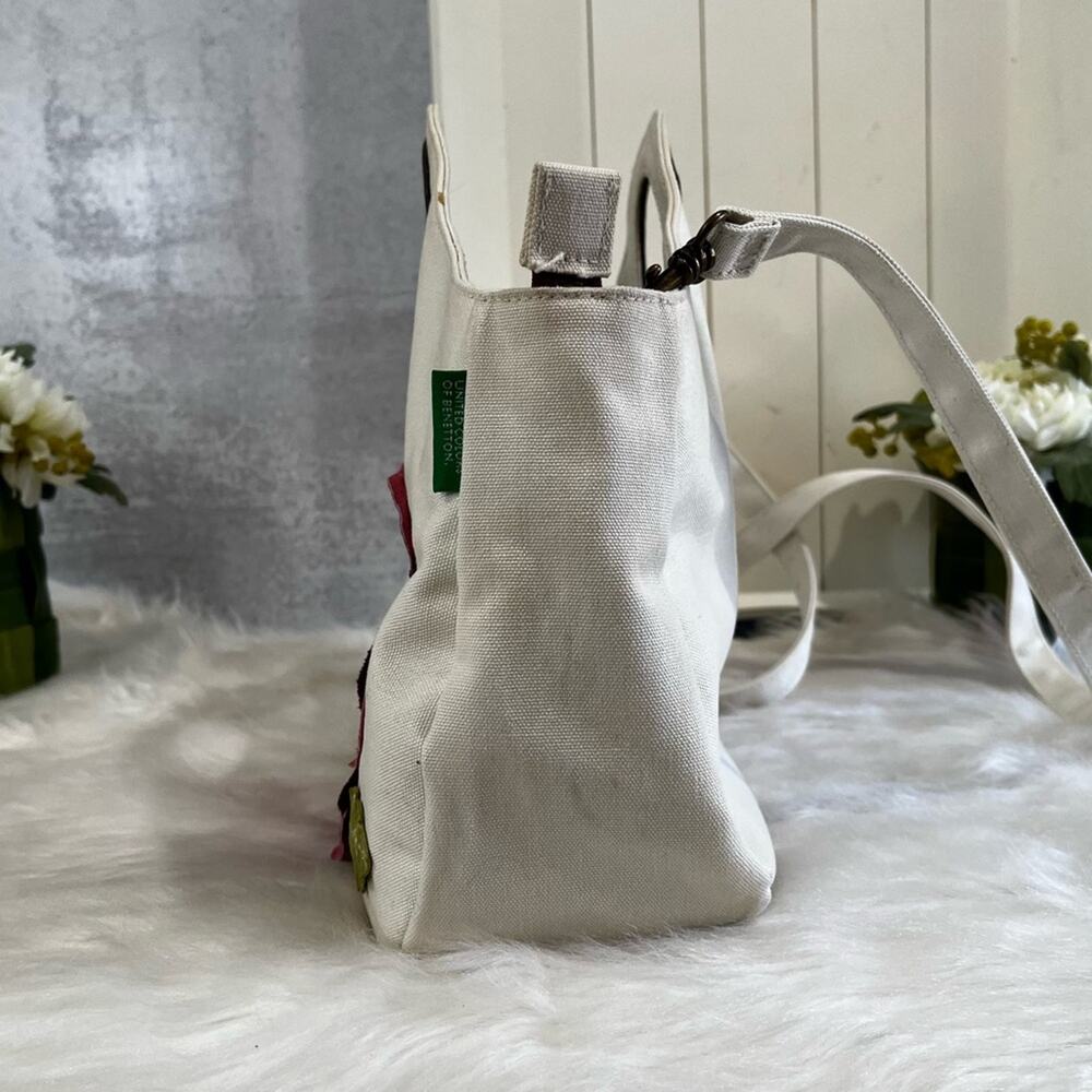 NEW Benetton Classic City Traveler Flower Crossbody Handbag Cotton Suede Leather - Picture 8 of 16